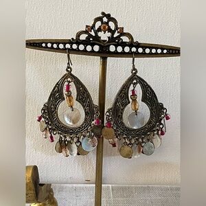 Vintage Bohemian brass mother of pearl earrings..